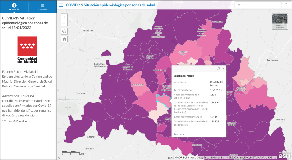 COVID-19 Situación epidemiológica por zonas de salud 18:01:2022