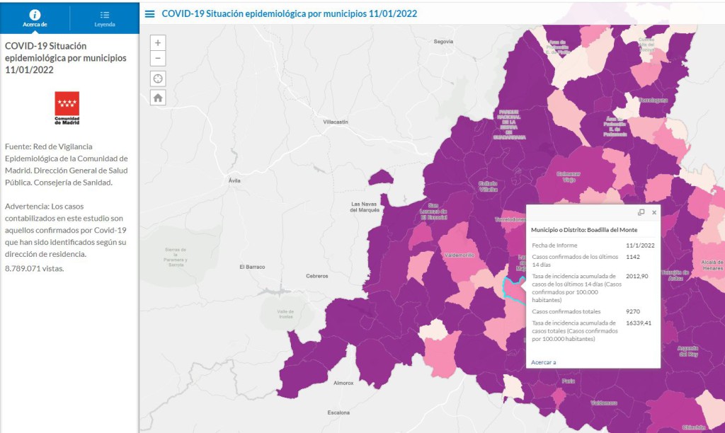 COVID-19 Situación epidemiológica en Boadilla del Monte 11-01-2022