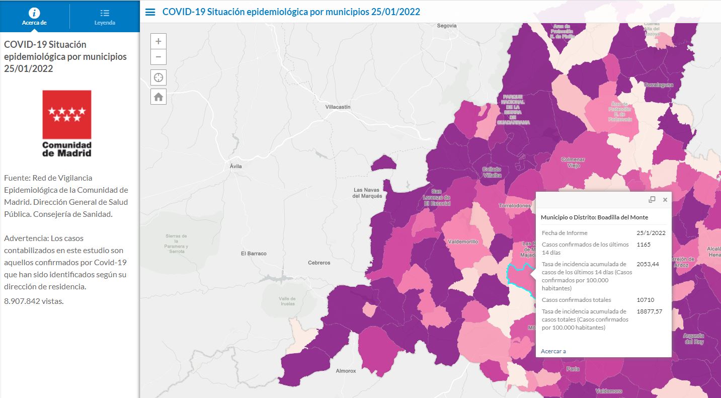 SITUACIÓN EPIDEMIOLÓGICA COVID-19 en Boadilla del Monte 25/01/2022
