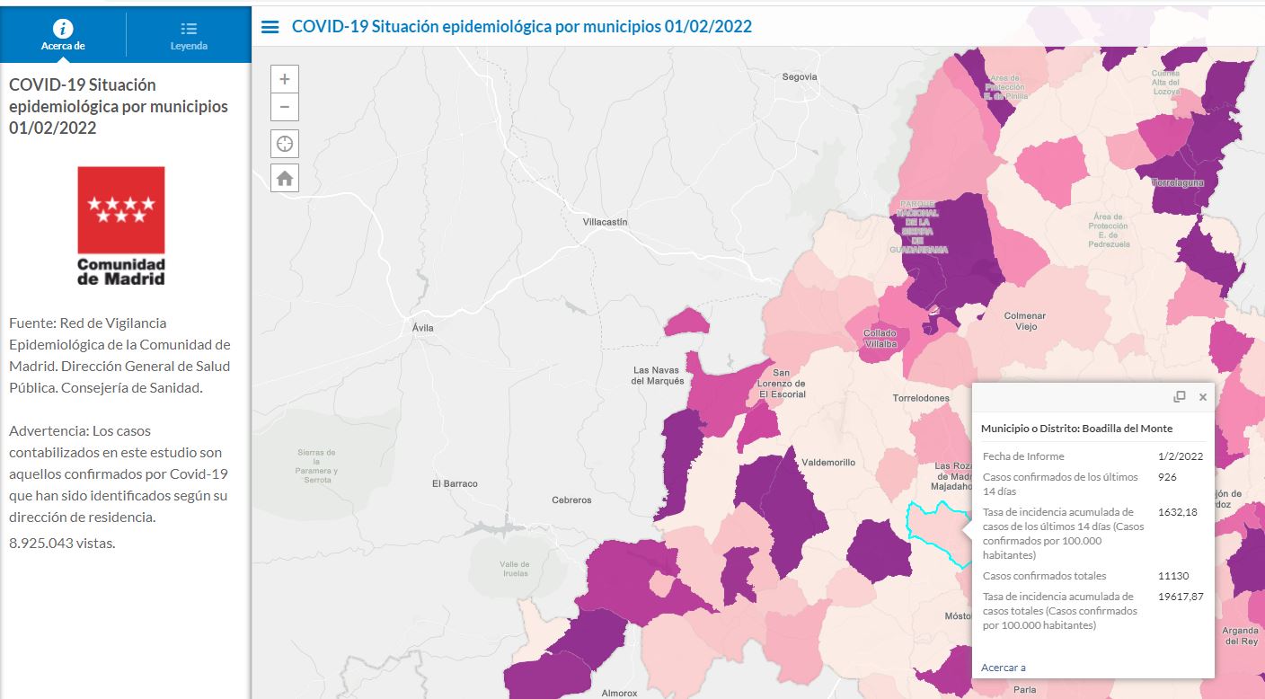 SITUACIÓN EPIDEMIOLÓGICA COVID-19 en Boadilla del Monte 01/02/2022